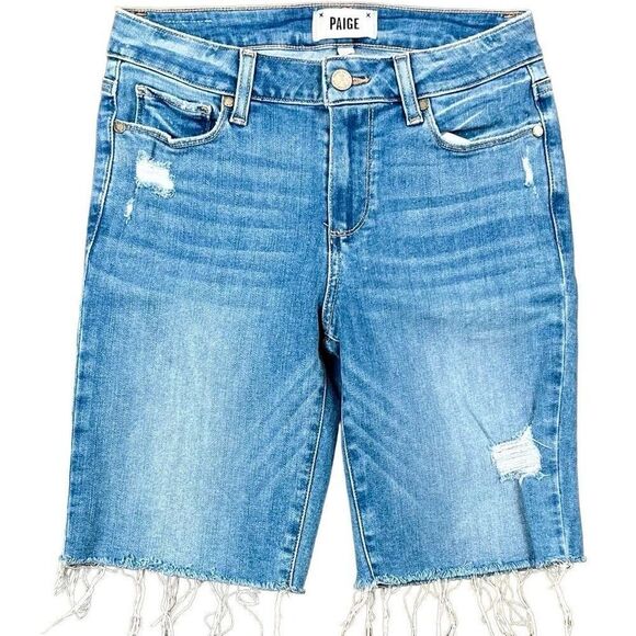 Paige Women’s Jax Knee Short Distressed Raw Cut Jean Shorts 26 - Picture 1 of 7